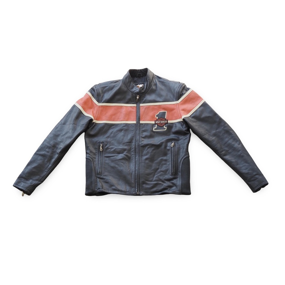 Harley Davidson #1 Victory Lane Leather Motorcycle Jacket Men's Medium